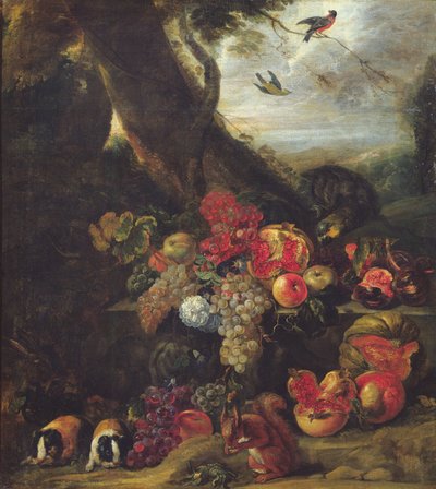 Fruit en Dieren door Abraham Brueghel